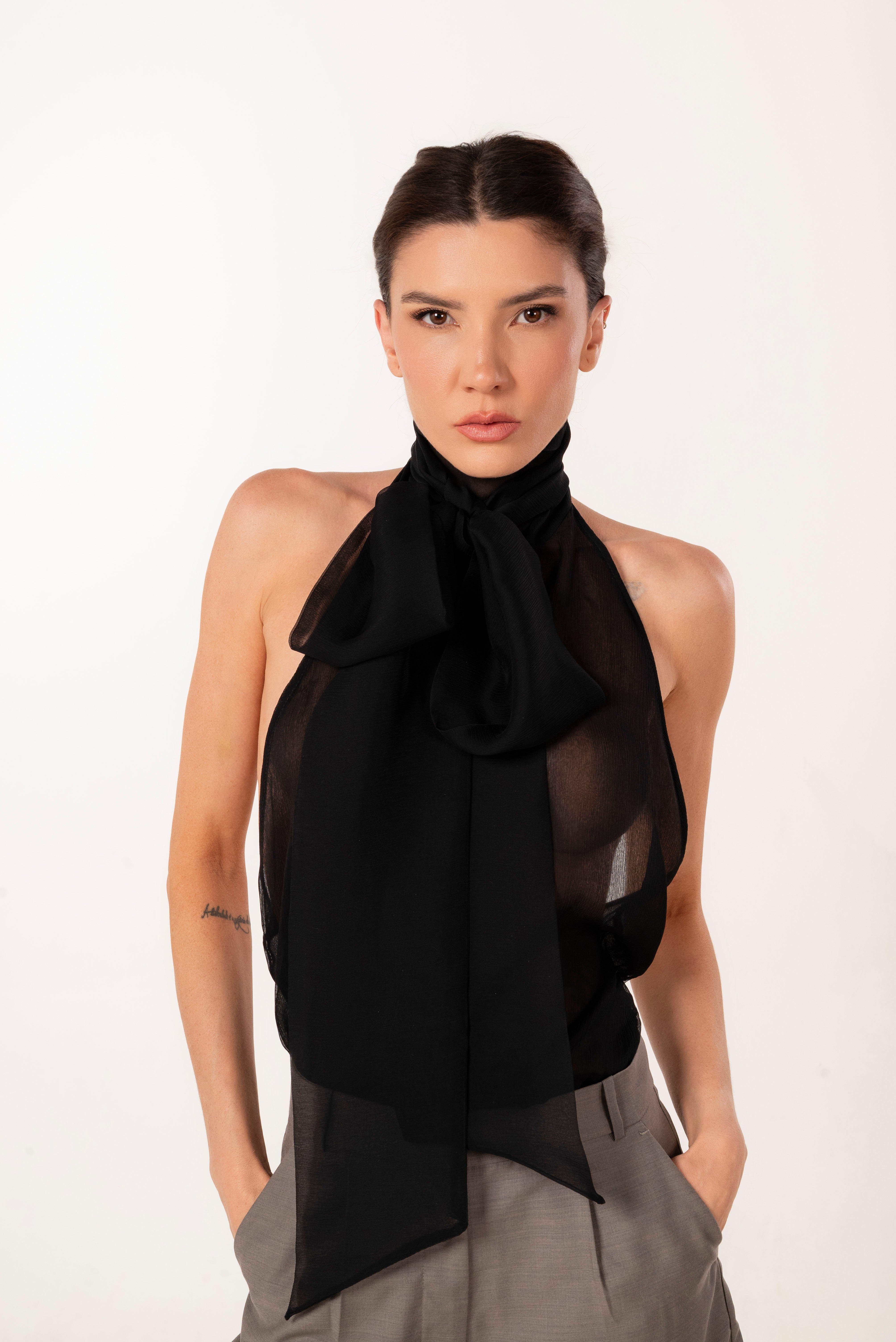 MIA BLACK SILK HALTER TOP