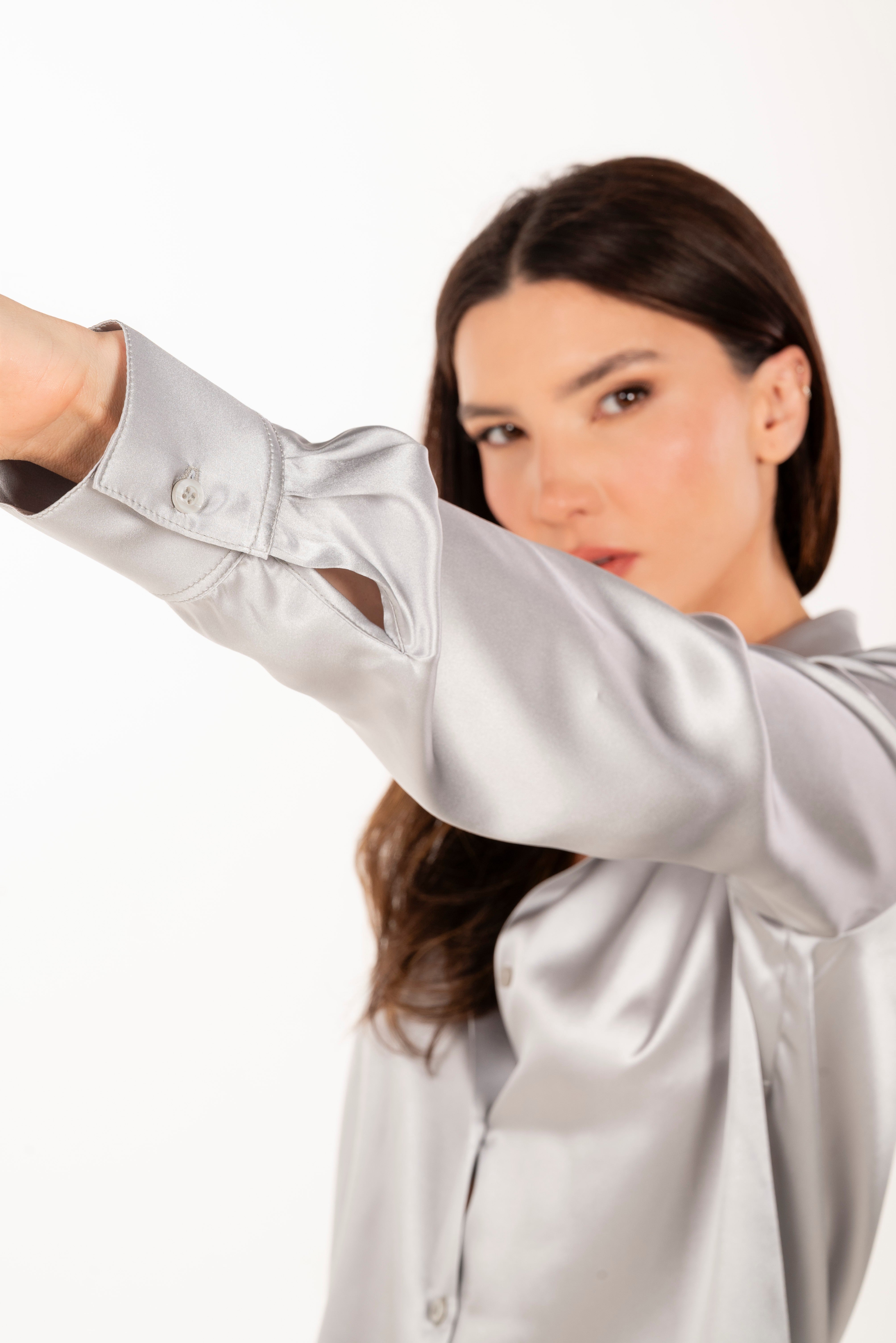 ADA GREY SILK SATIN SHIRT