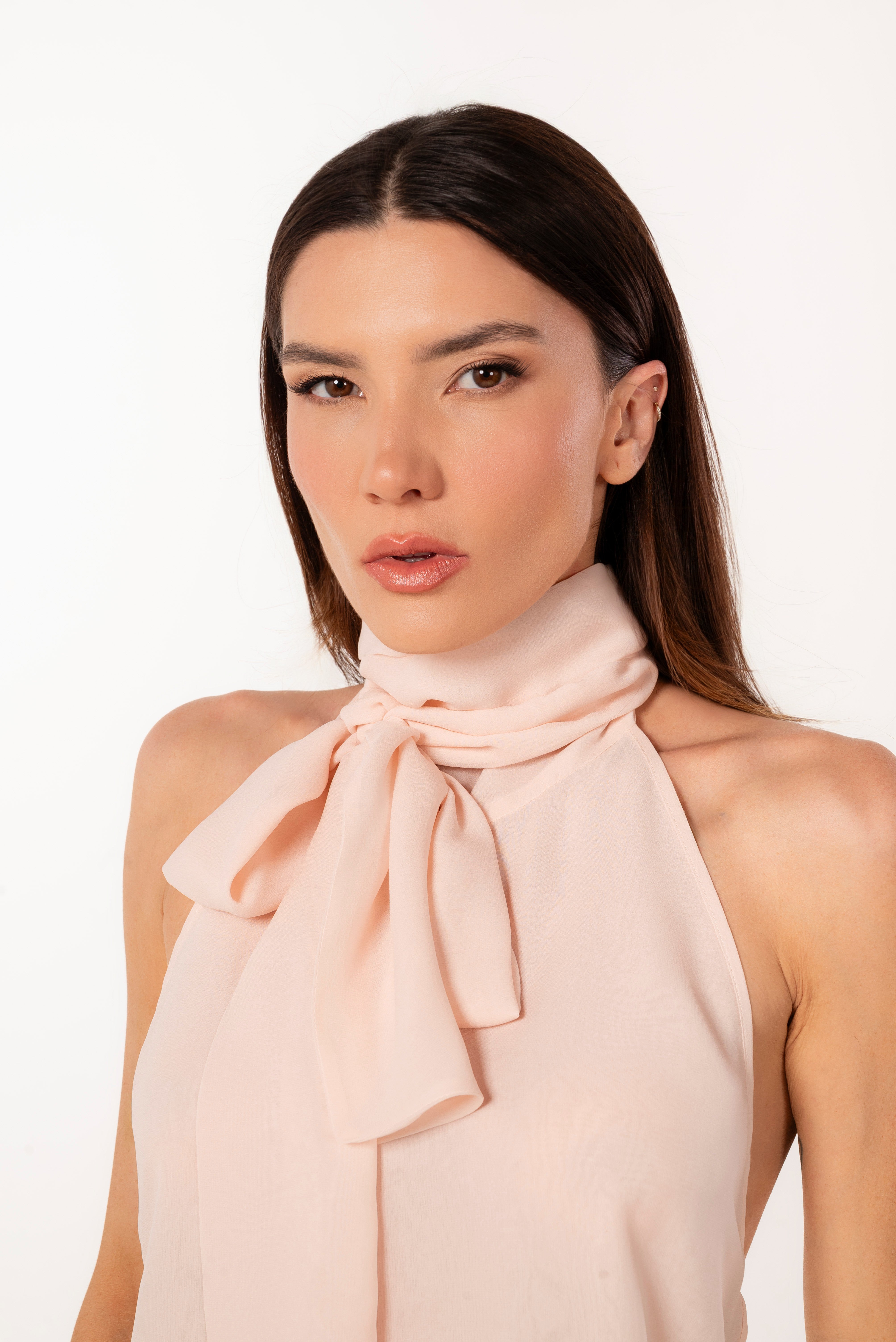 MIA LIGHT PINK SILK HALTER TOP