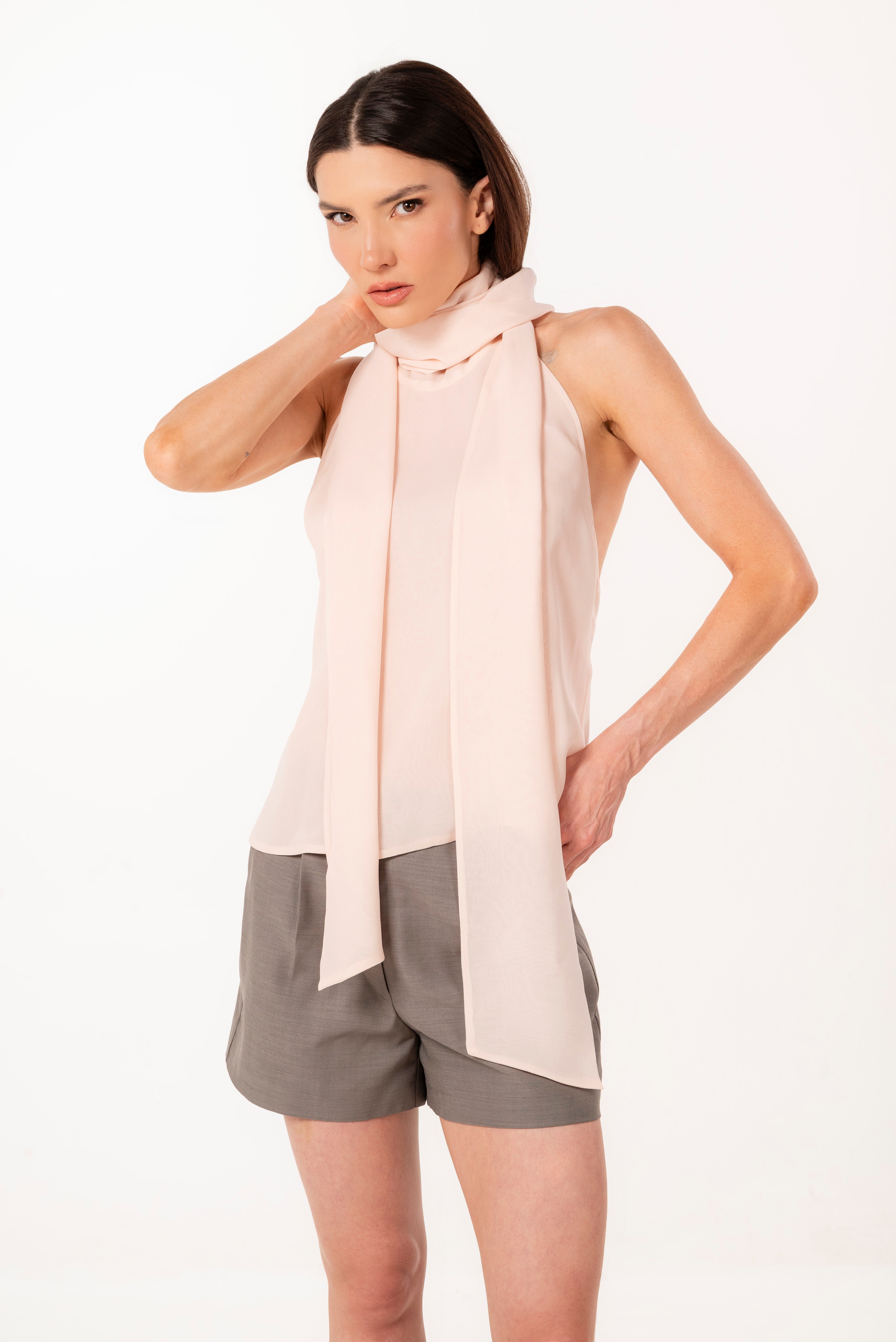 MIA LIGHT PINK SILK HALTER TOP