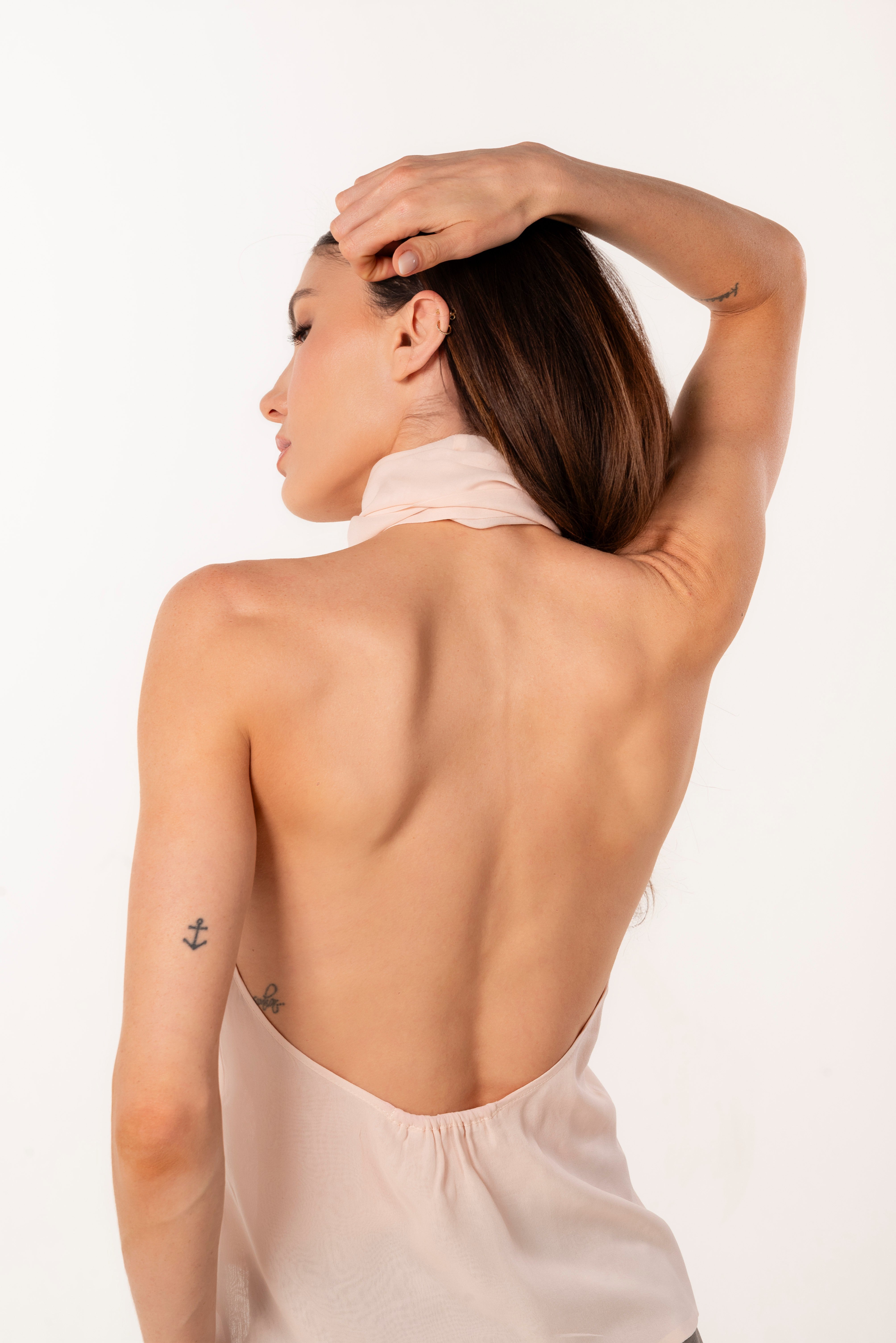 MIA LIGHT PINK SILK HALTER TOP