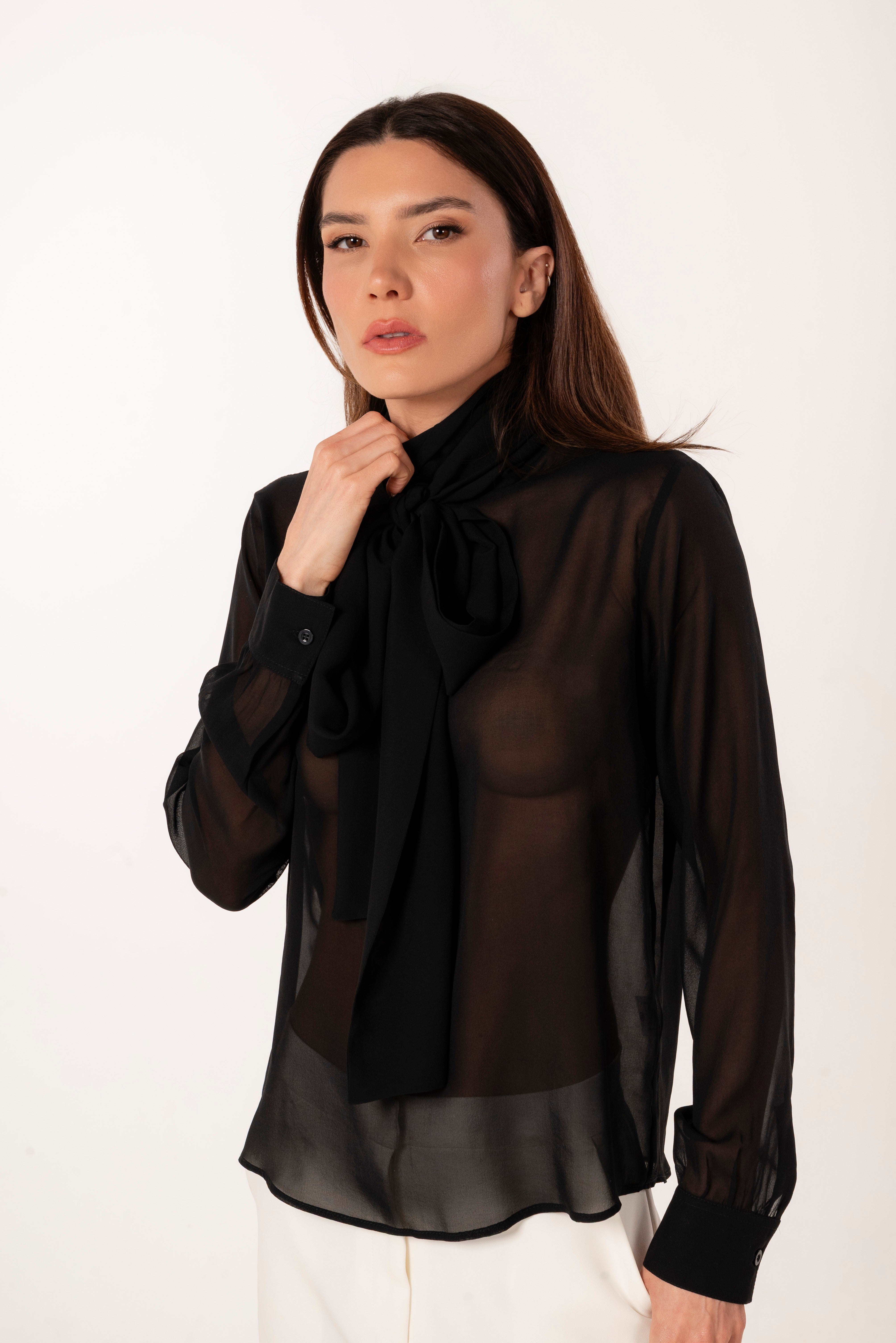 SIENNA BLACK SILK BLOUSE