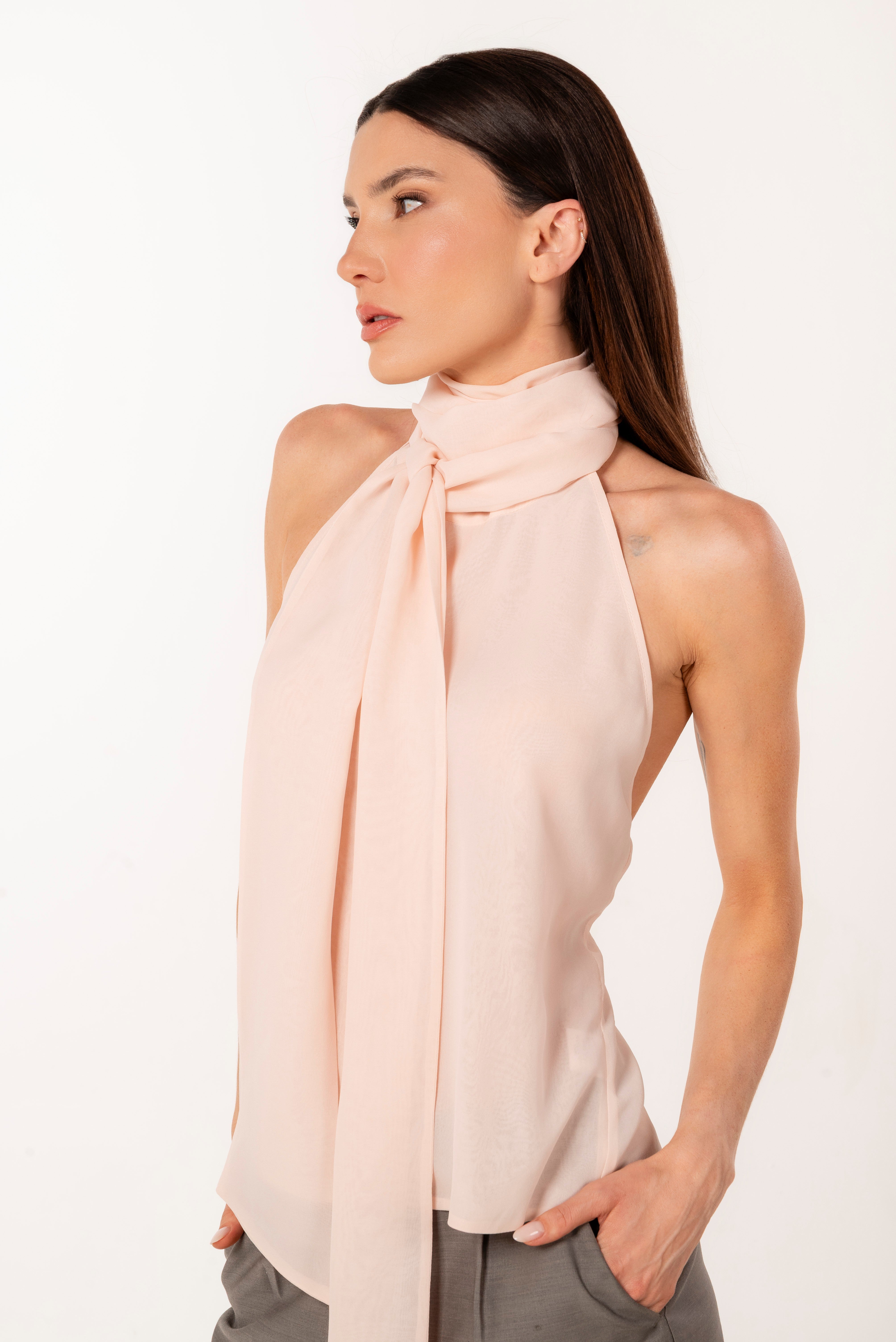 MIA LIGHT PINK SILK HALTER TOP
