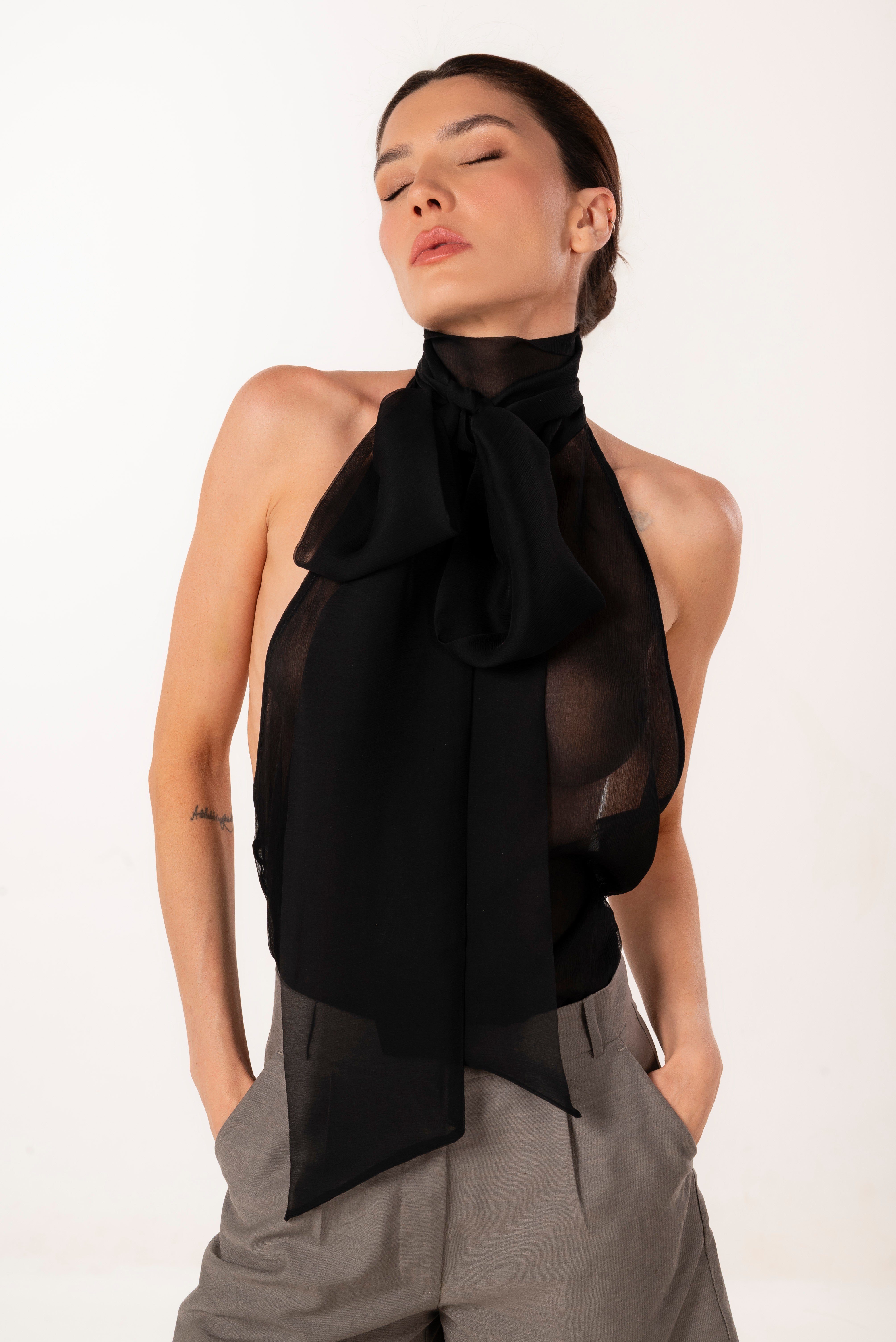MIA BLACK SILK HALTER TOP