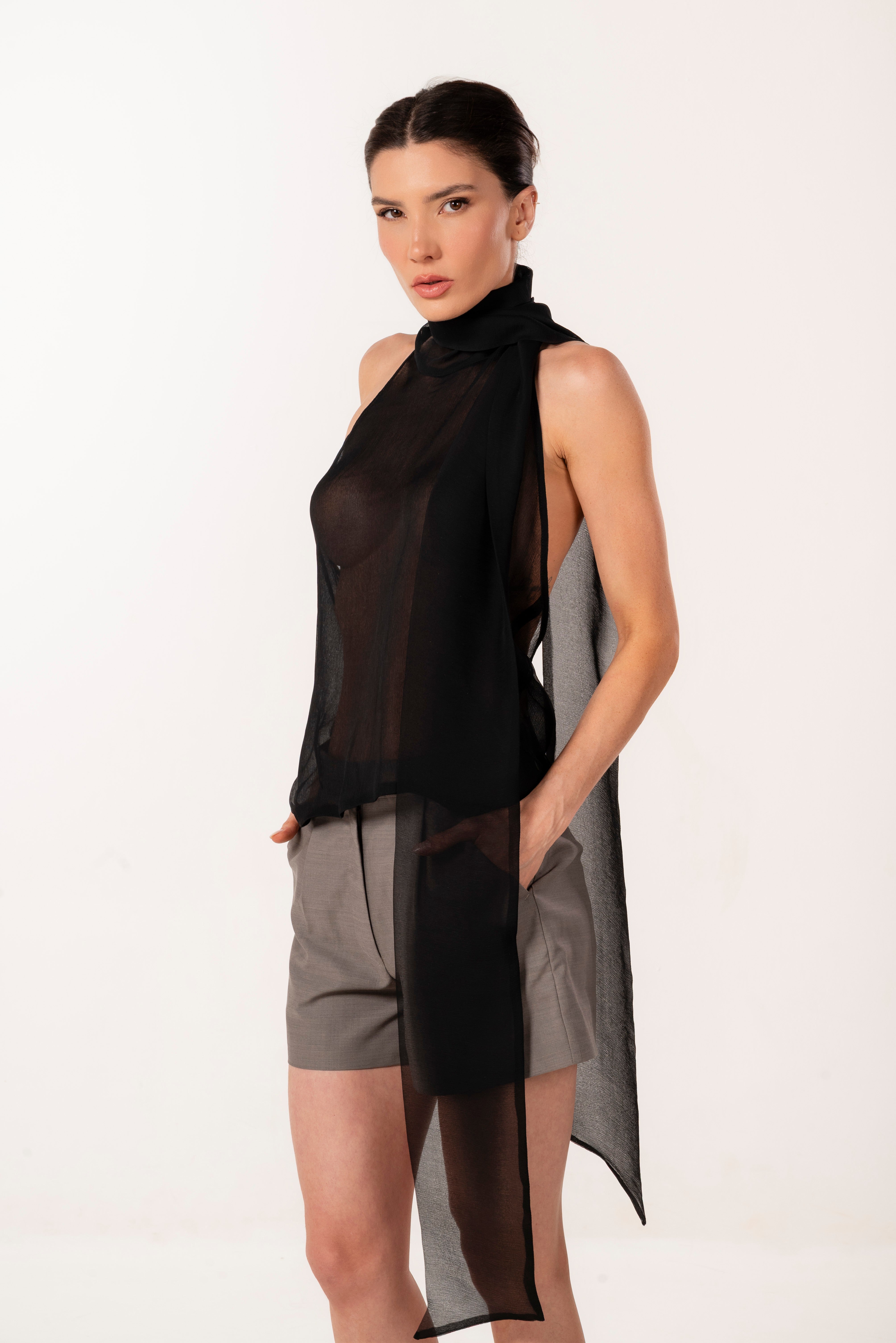 MIA BLACK SILK HALTER TOP