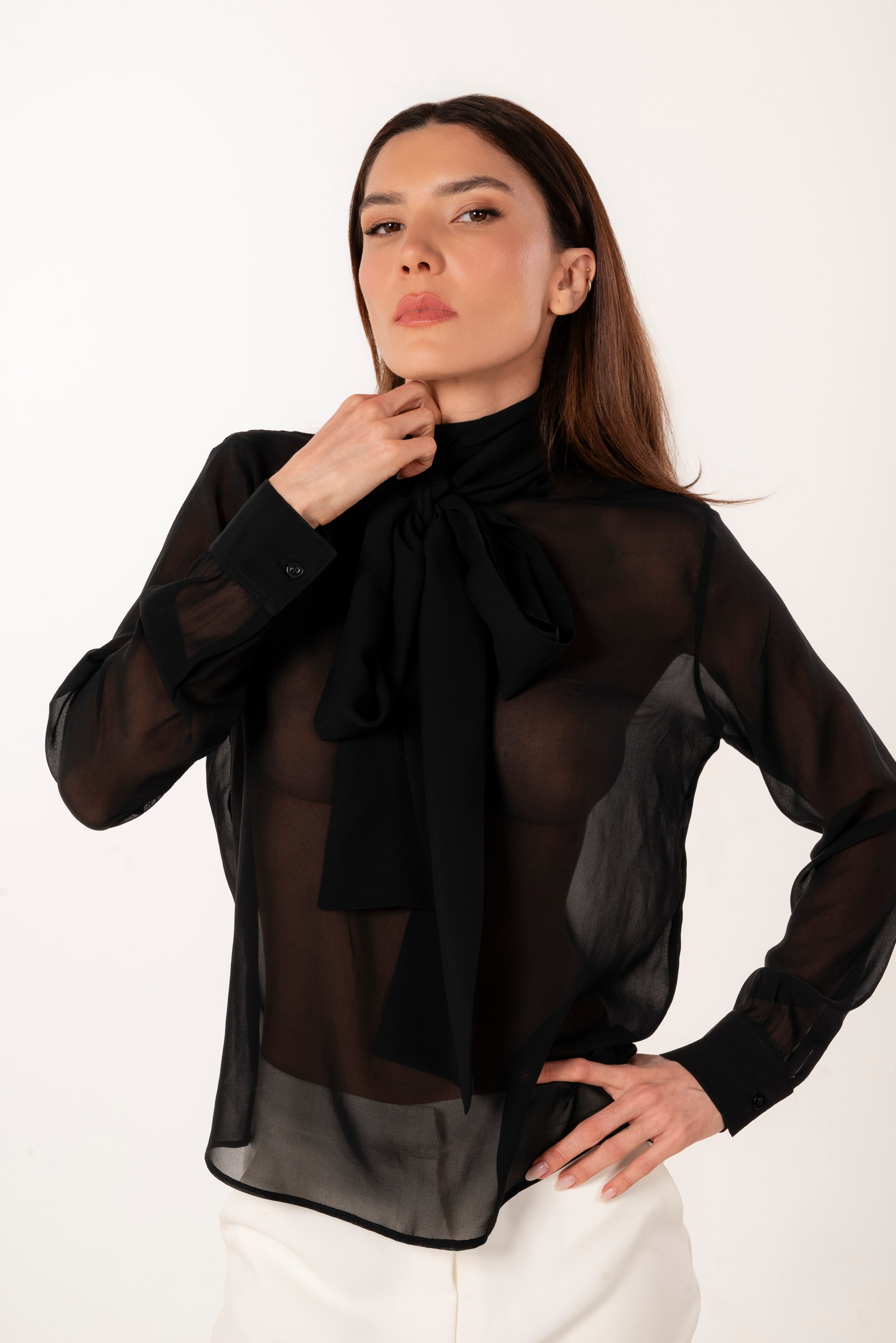 SIENNA BLACK SILK BLOUSE